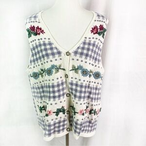 Alpine Collection Vintage Hand Embroidered Floral Cardigan Sweater Vest XL